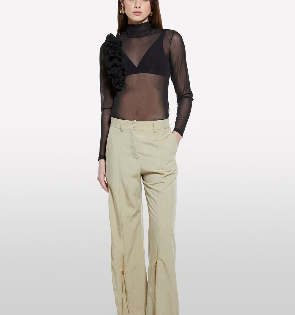 Military palazzo trousers with zipper - women's palazzo trousers - Military Green | Sisley image number 1